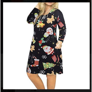 NEW VISLILY Women’s 20W Christmas Swing Dress Black Long Sleeve Pockets Santa